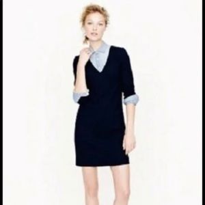 J. Crew Women's Dress Size 2 Crepe Navy V-Neck Wool 3/4 Sleeve 97450 Sheath